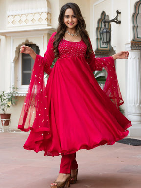 Pink Silk Anarkali Set