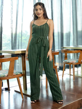 Green Chiffon Stripe Jumpsuit