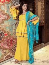 Bright Yellow Peplum Sharara Two Peice Set