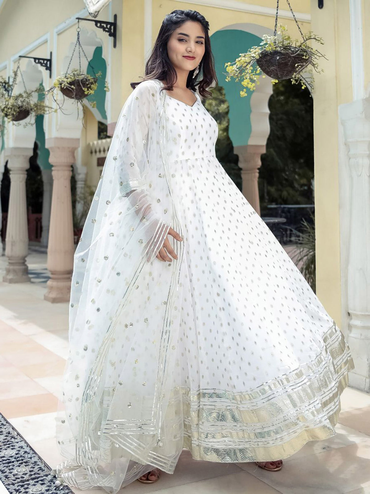 White Georgette Anarkali Set