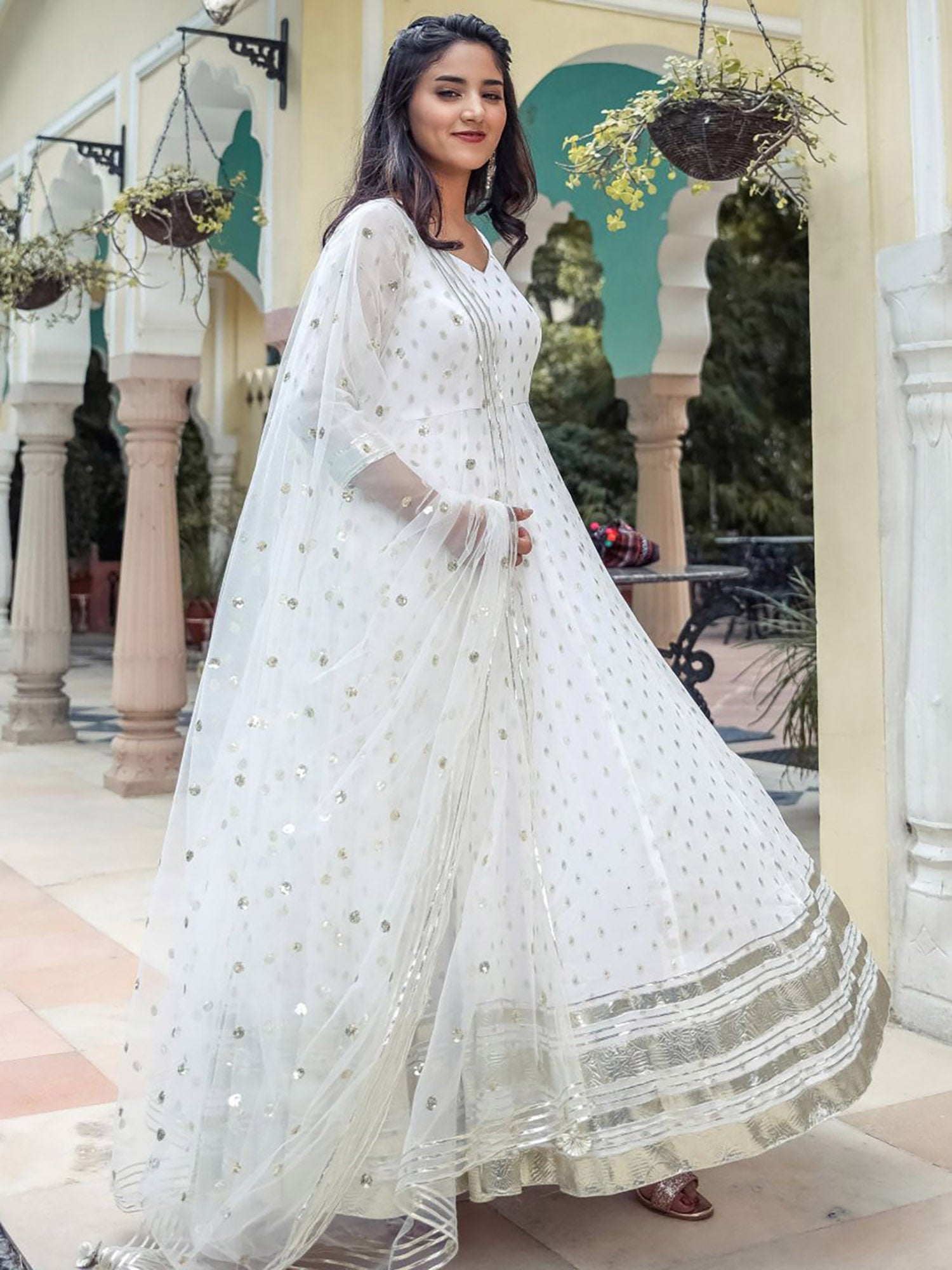 White Georgette Anarkali Set