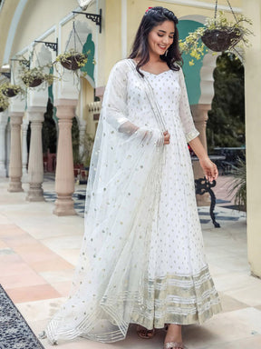 White Georgette Anarkali Set