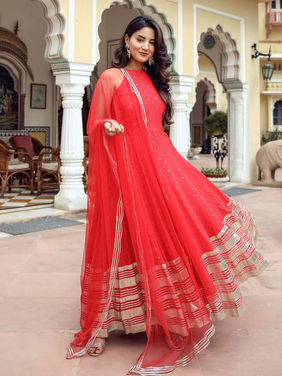 Red Georgette Anarkali Set