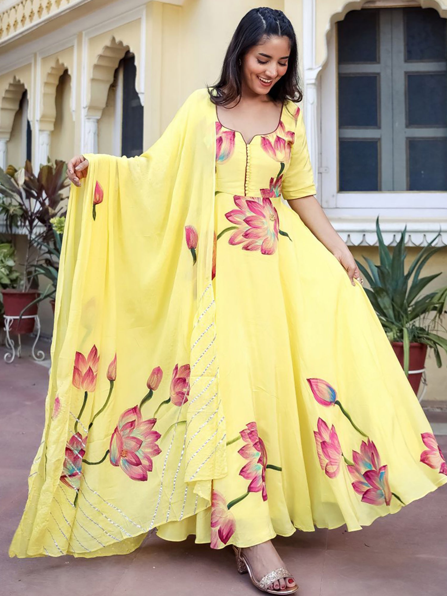 Yellow Silk Anarkali Set