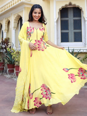 Yellow Silk Anarkali Set