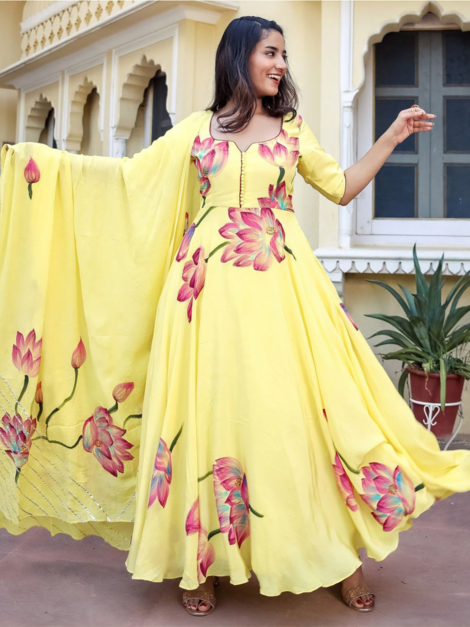 Yellow Silk Anarkali Set