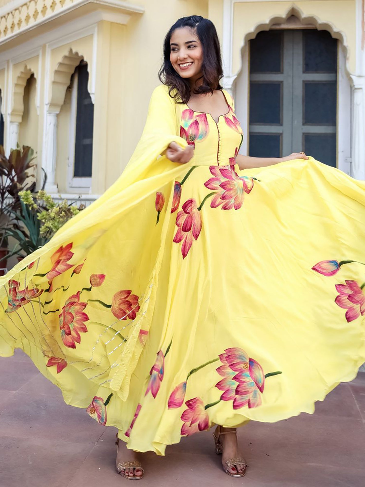 Yellow Silk Anarkali Set