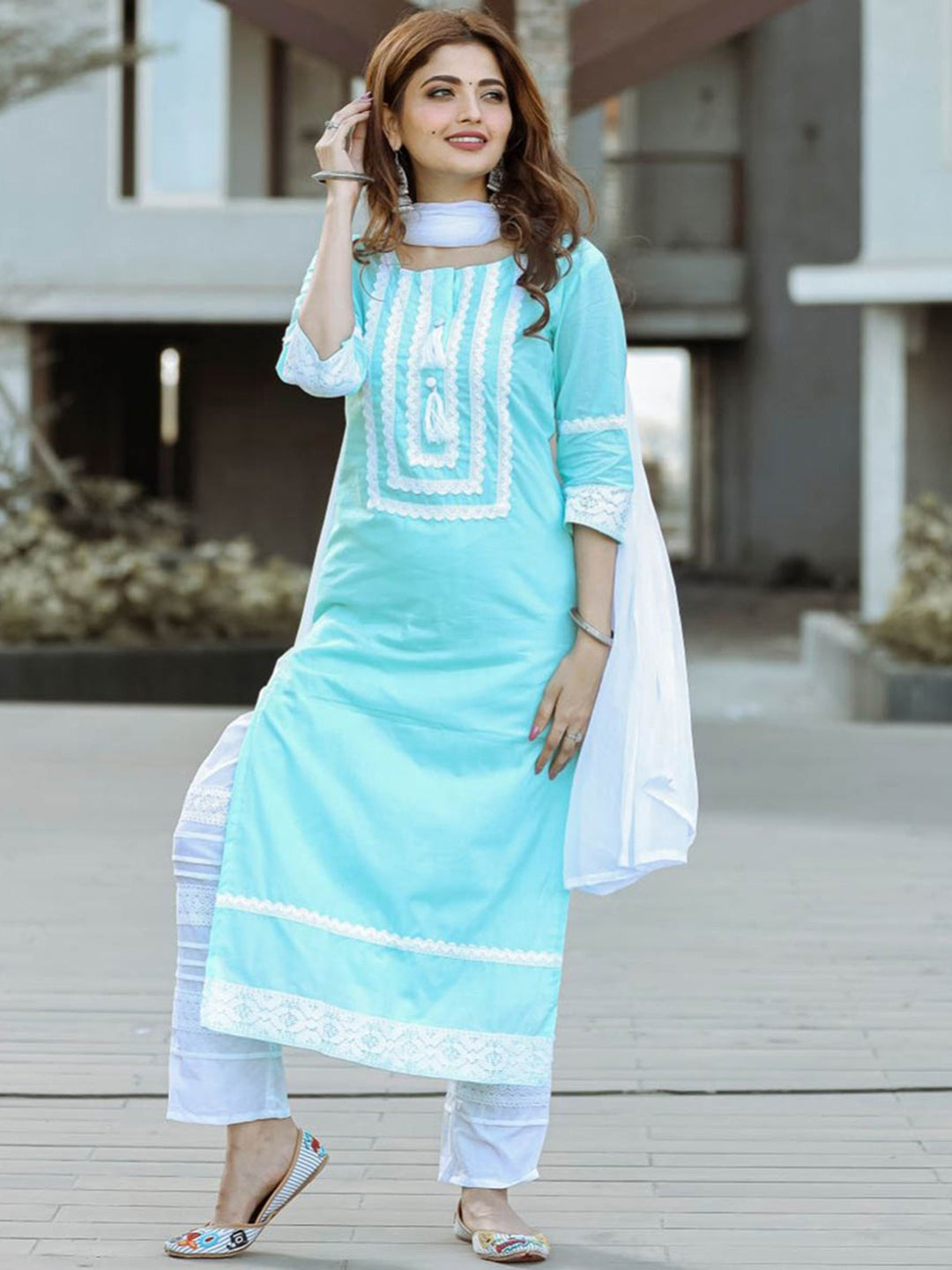 Blue Straight Cut Salwar Suit With Dupatta