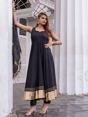 Black Cotton Anarkali Set