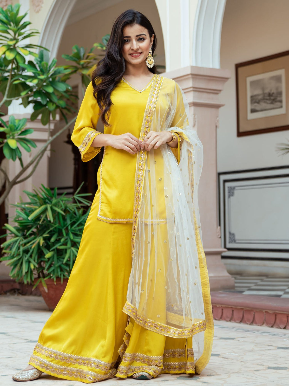 Yellow Silk Gharara Set