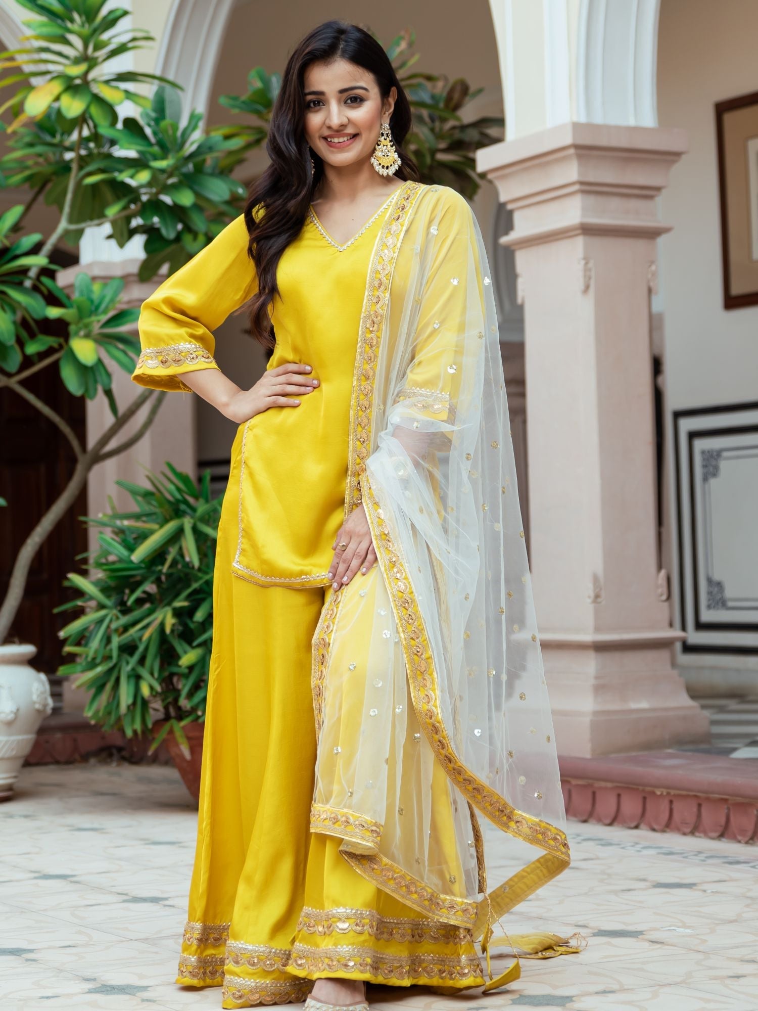 Yellow Silk Gharara Set