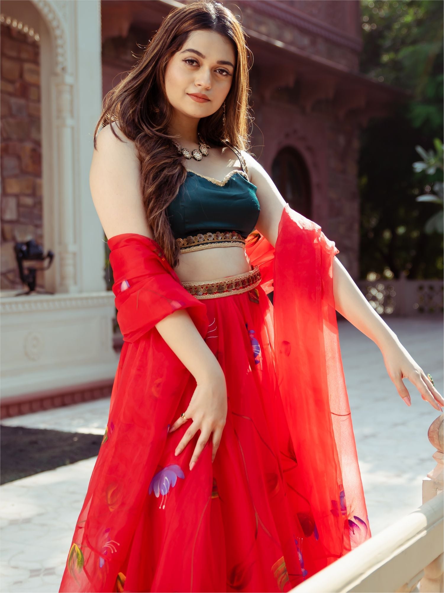 Red Organza Lehenga Choli Set