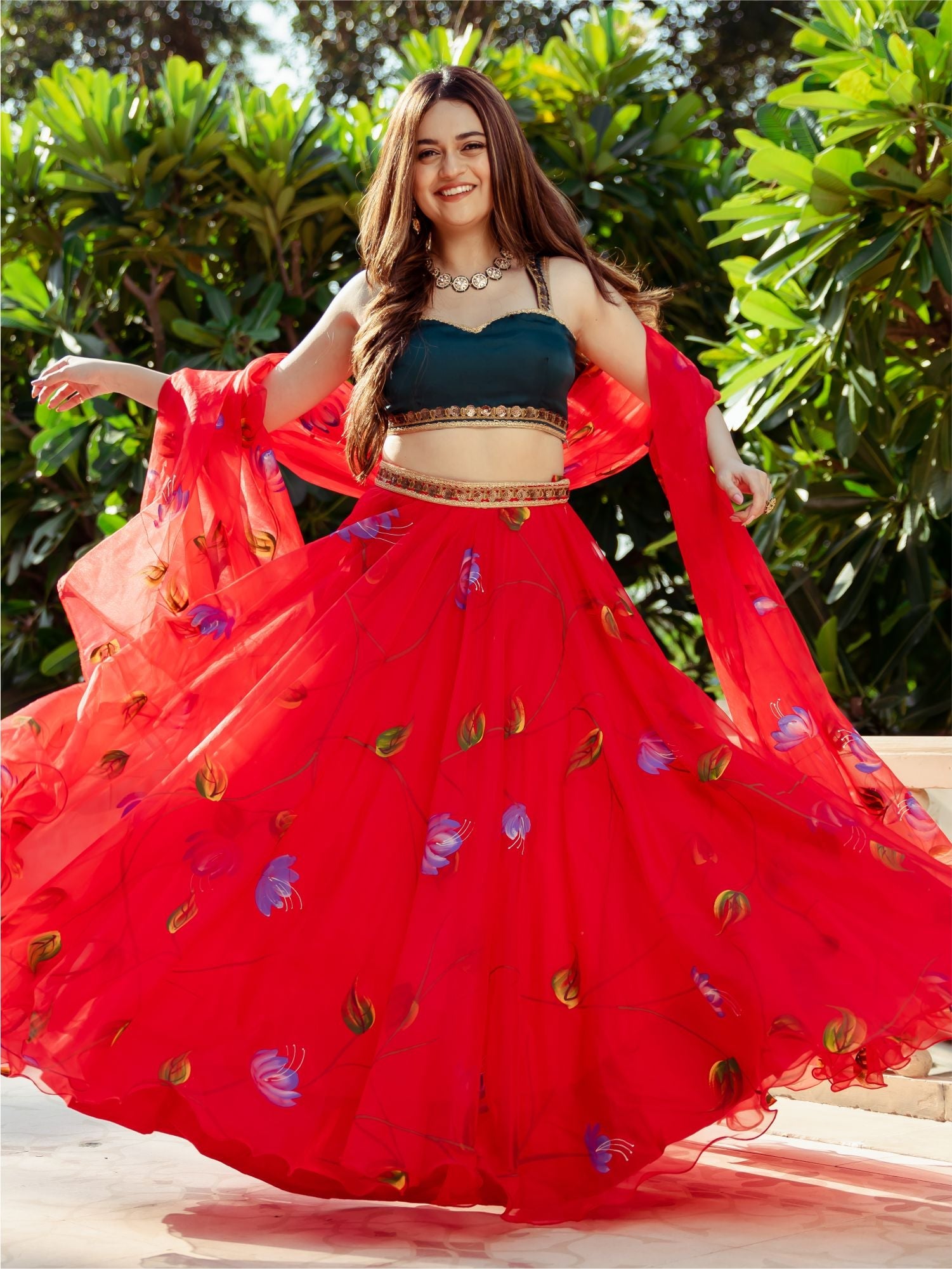 Red Organza Lehenga Choli Set