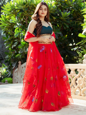 Red Organza Lehenga Choli Set