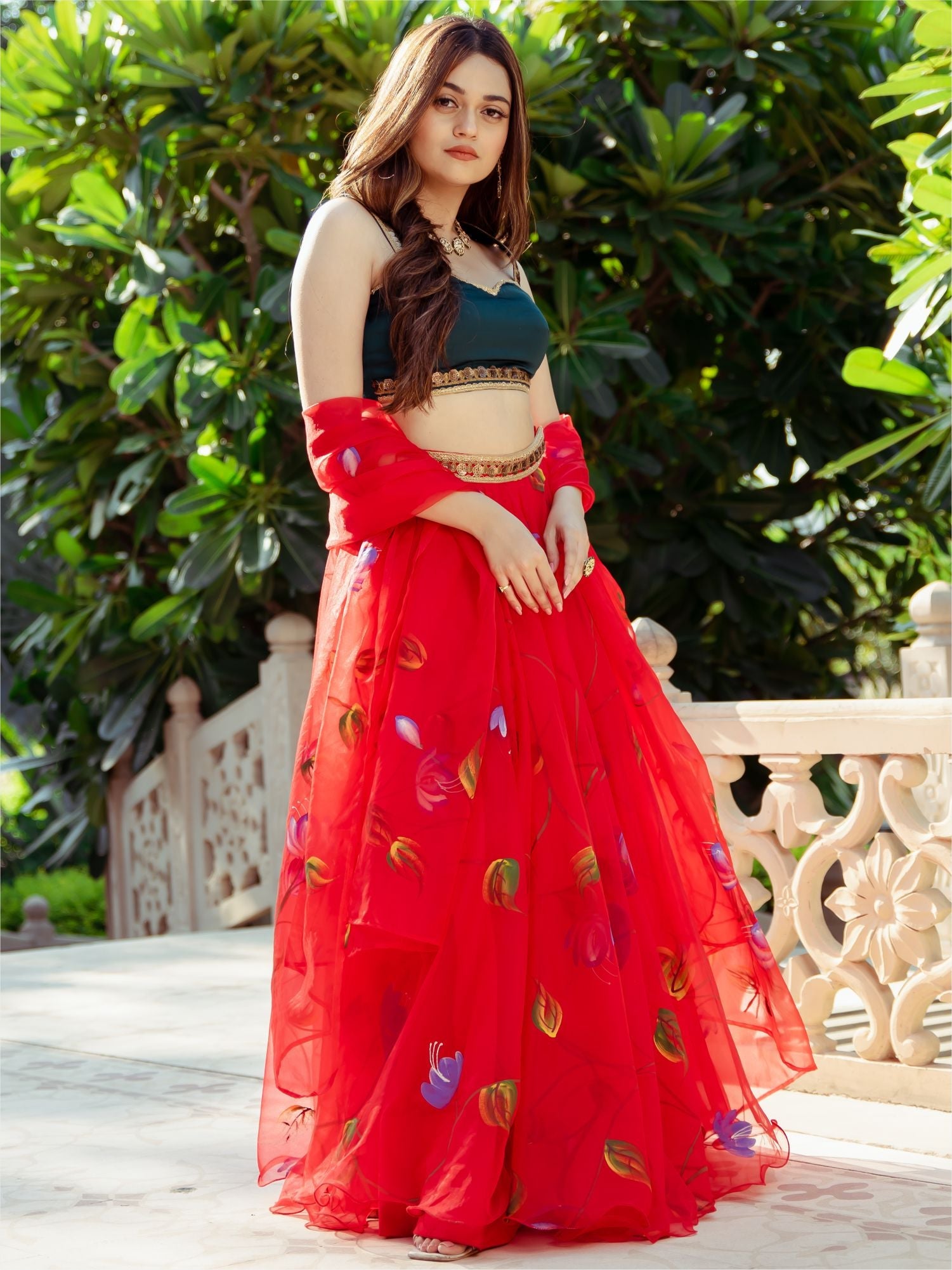 Red Organza Lehenga Choli Set