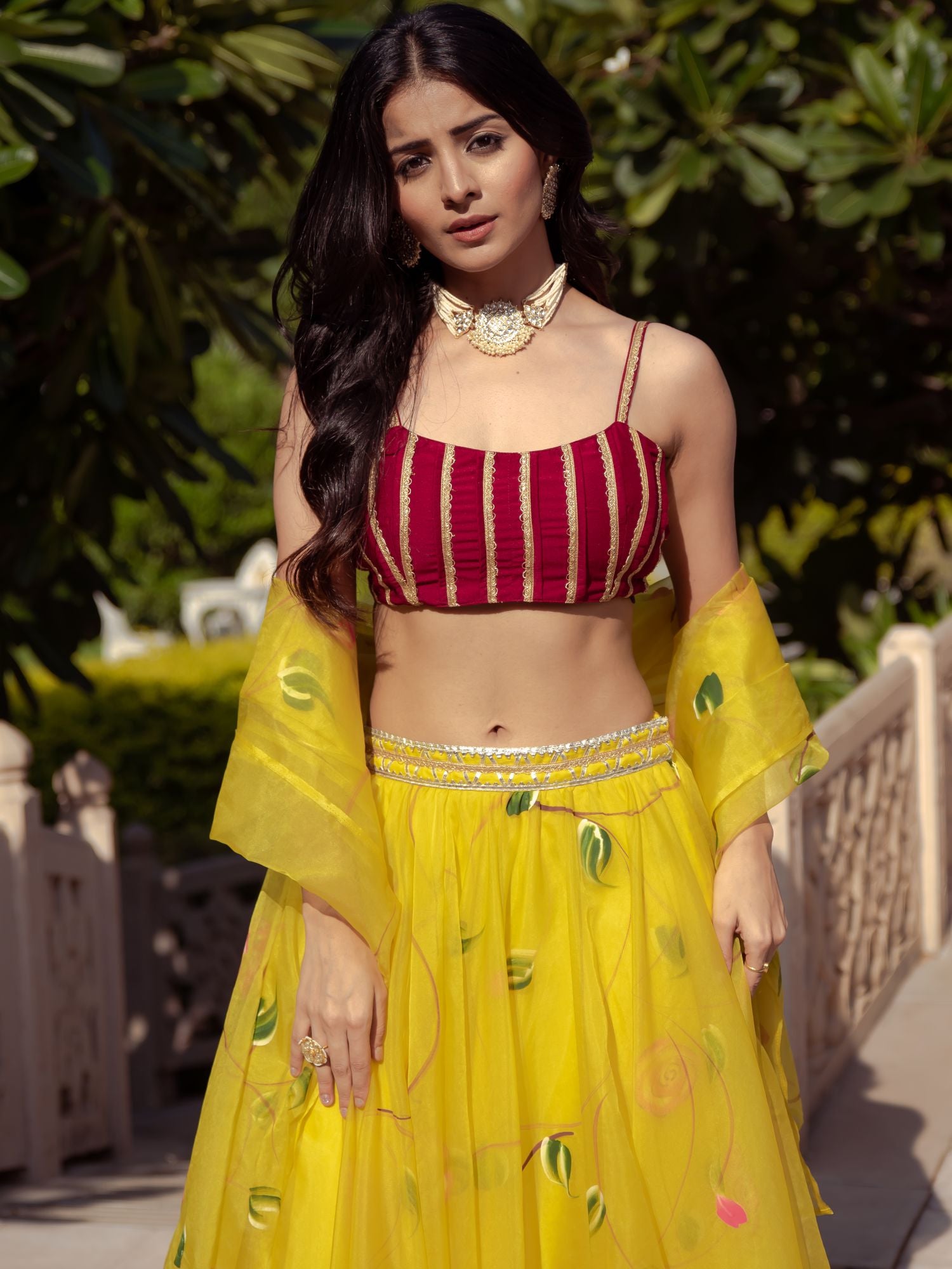 Yellow Organza Lehenga Choli Set