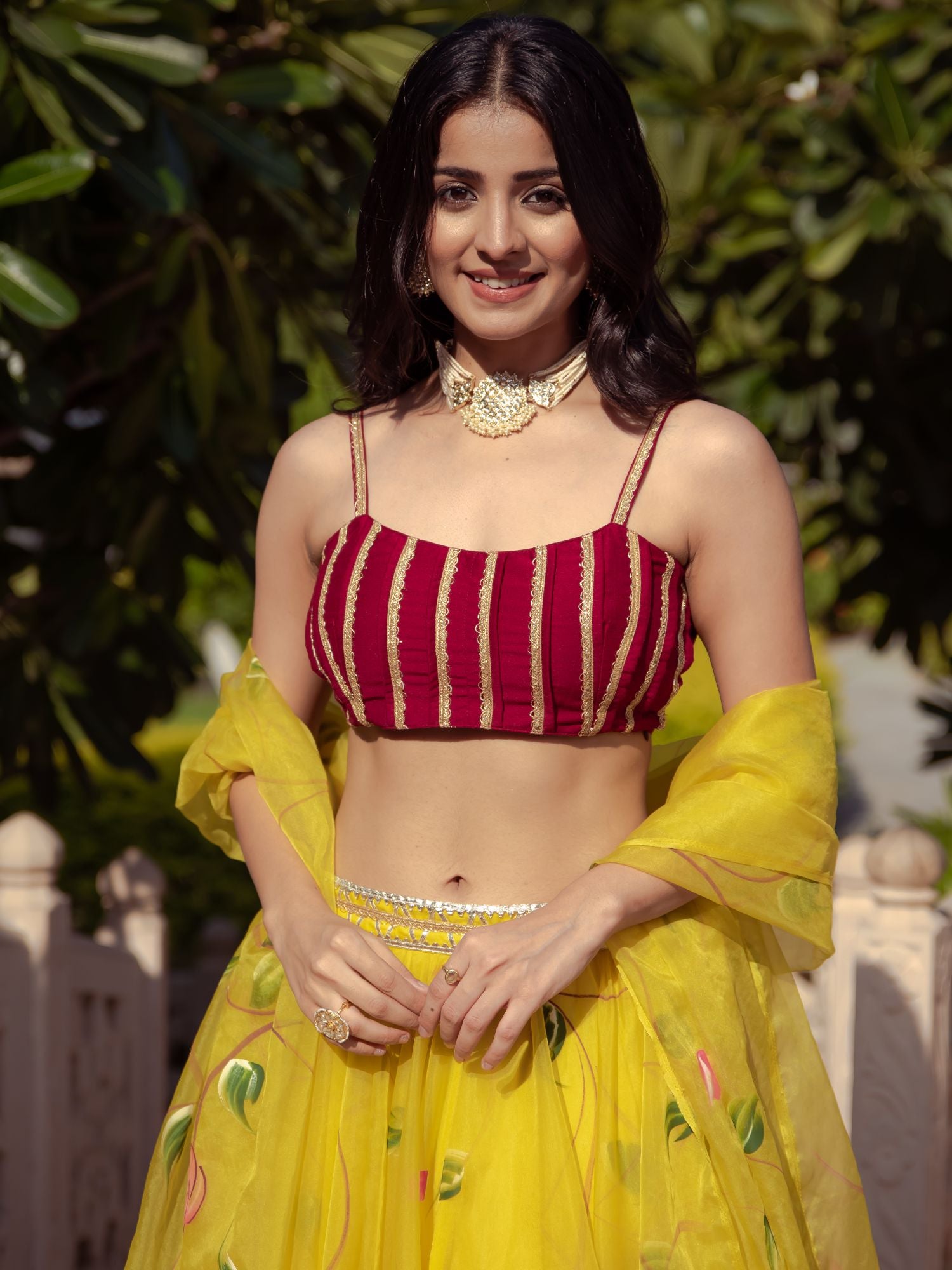 Yellow Organza Lehenga Choli Set