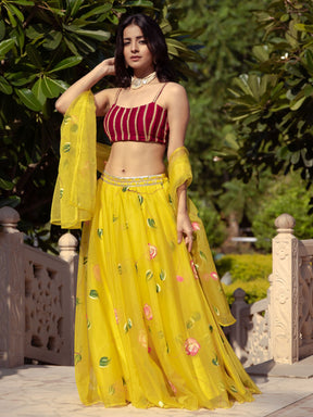 Yellow Organza Lehenga Choli Set