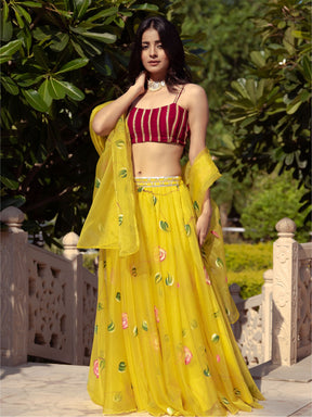 Yellow Organza Lehenga Choli Set