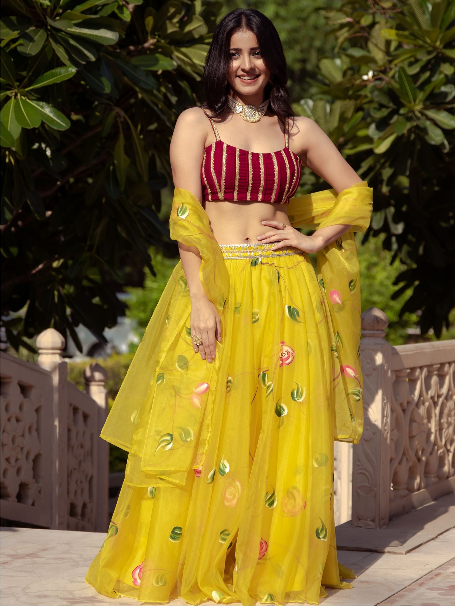 Yellow Organza Lehenga Choli Set