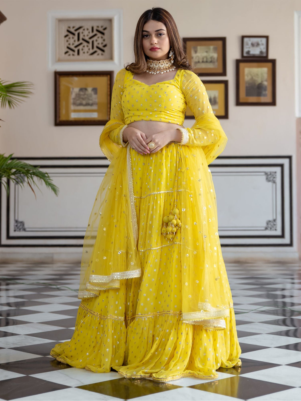 Yellow Georgette Lehenga Choli Set