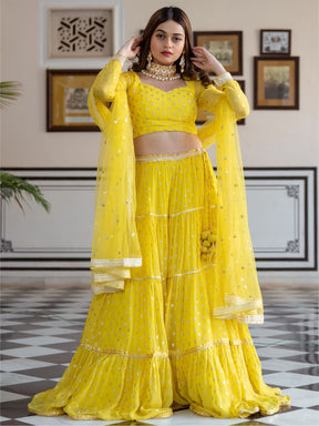 Yellow Georgette Lehenga Choli Set