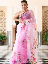 Pink Organza Unstitched Blouse Saree