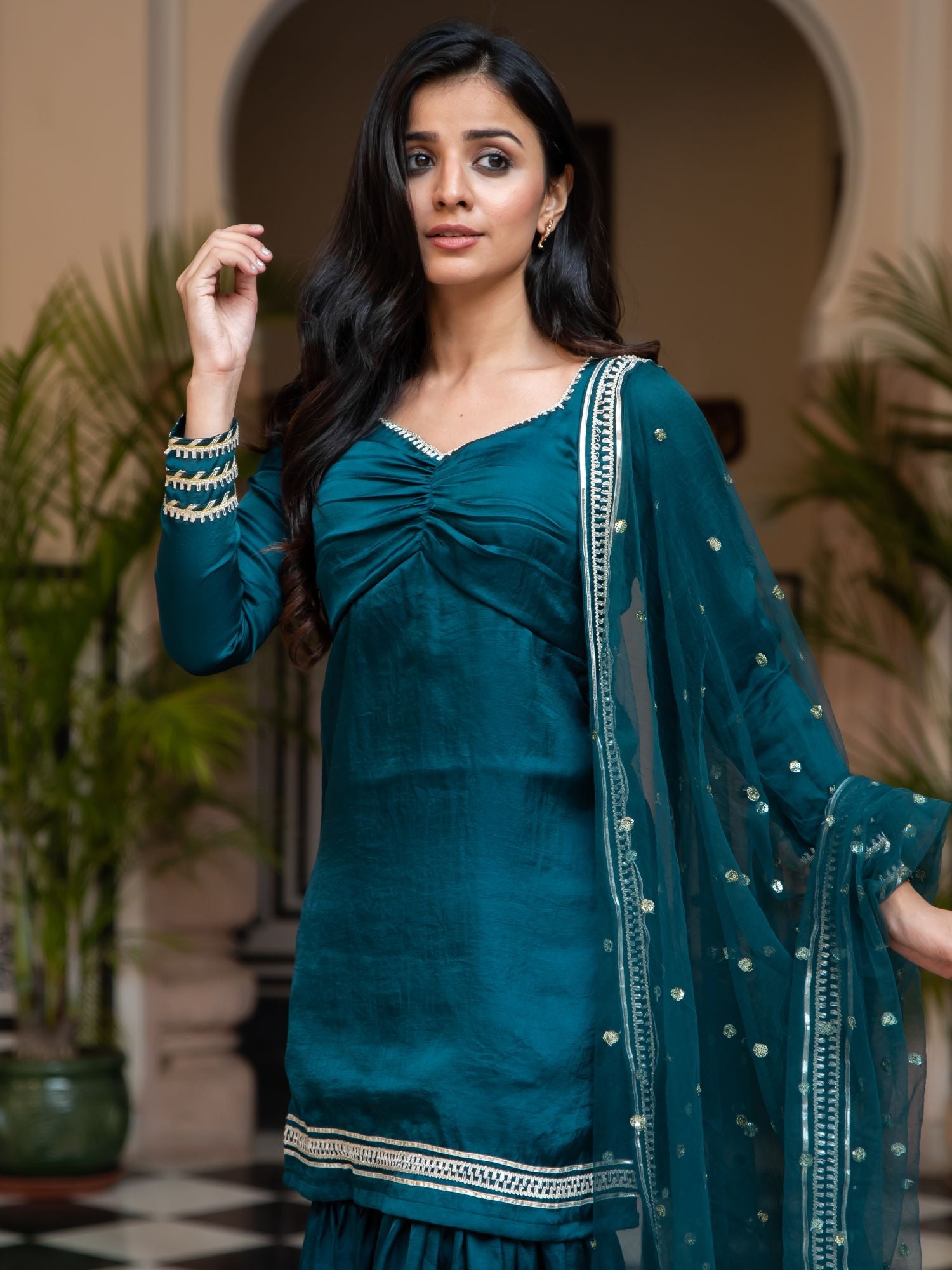 Green Silk Sharara Set