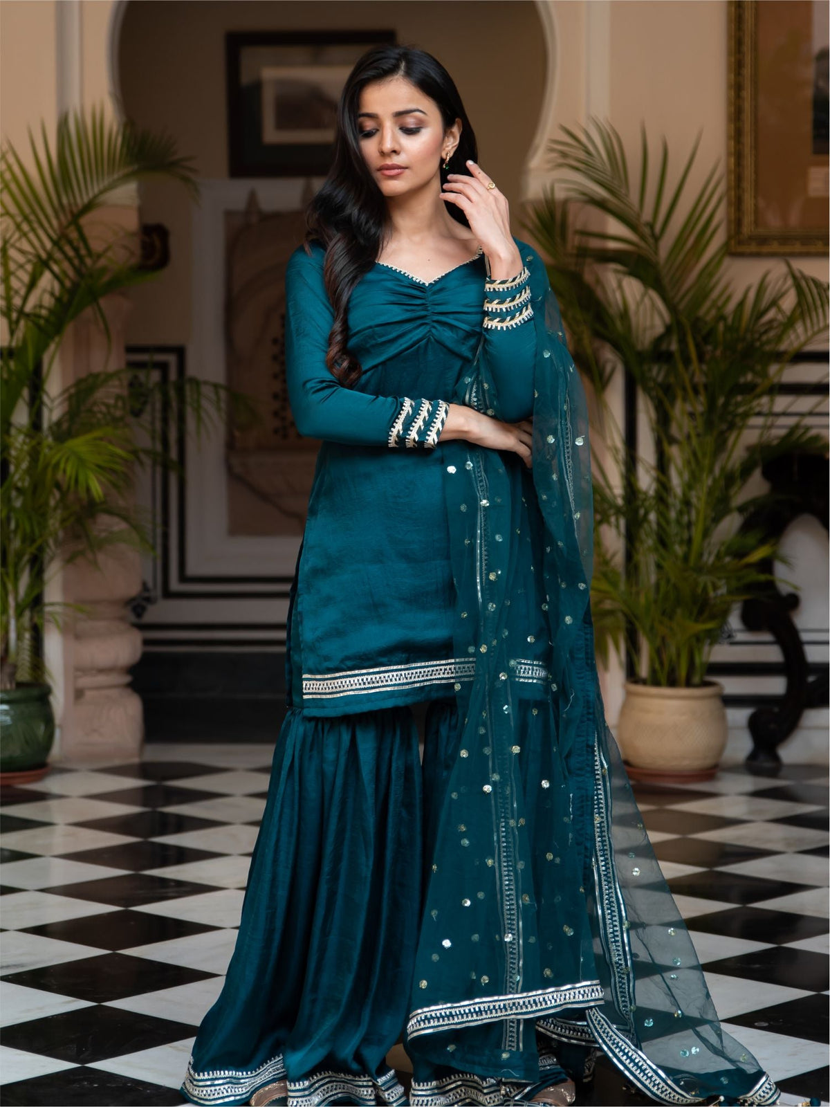 Green Silk Sharara Set