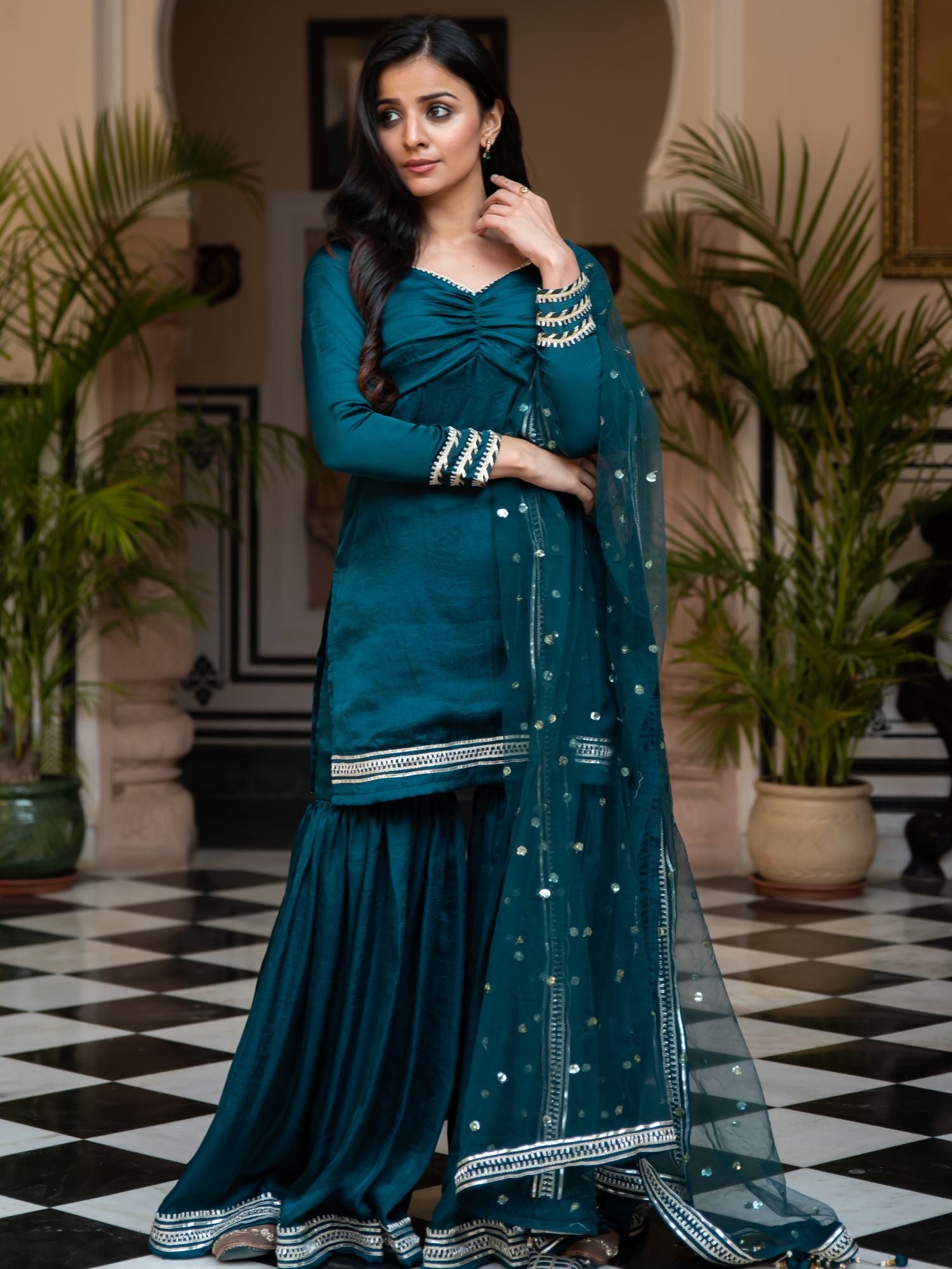 Green Silk Sharara Set