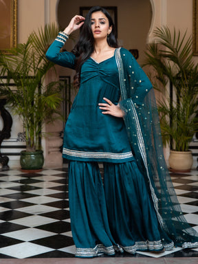 Green Silk Sharara Set