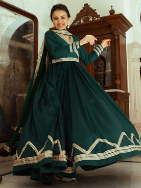 Green Silk Anarkali Dupatta Set