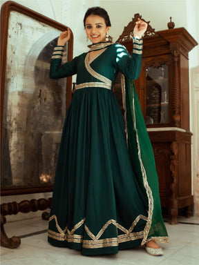 Green Silk Anarkali Dupatta Set