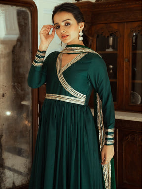 Green Silk Anarkali Dupatta Set