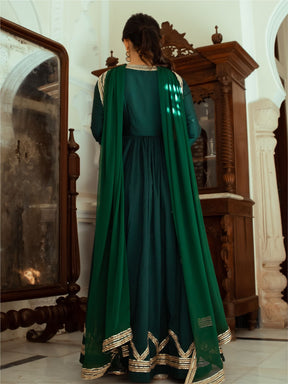 Green Silk Anarkali Dupatta Set