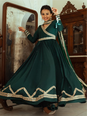 Green Silk Anarkali Dupatta Set