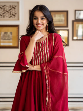 Maroon Silk Anarkali Dupatta Set