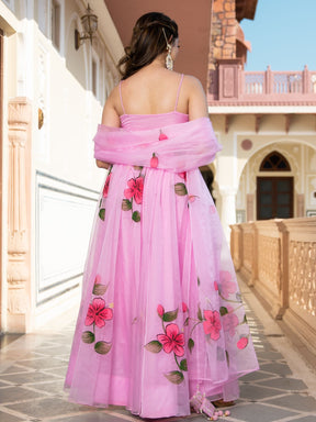 Pink Organza Anarkali Set