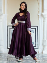 Wine Silk Anarkali With Dupatta