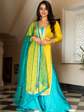 Yellow Aqua Silk Suit Set