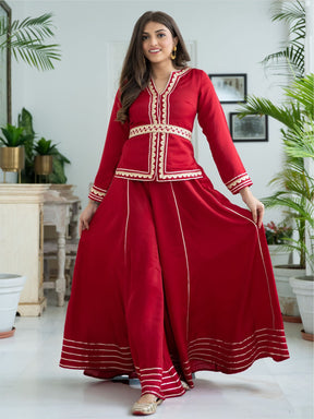 Red Silk Top and Palazzo Set