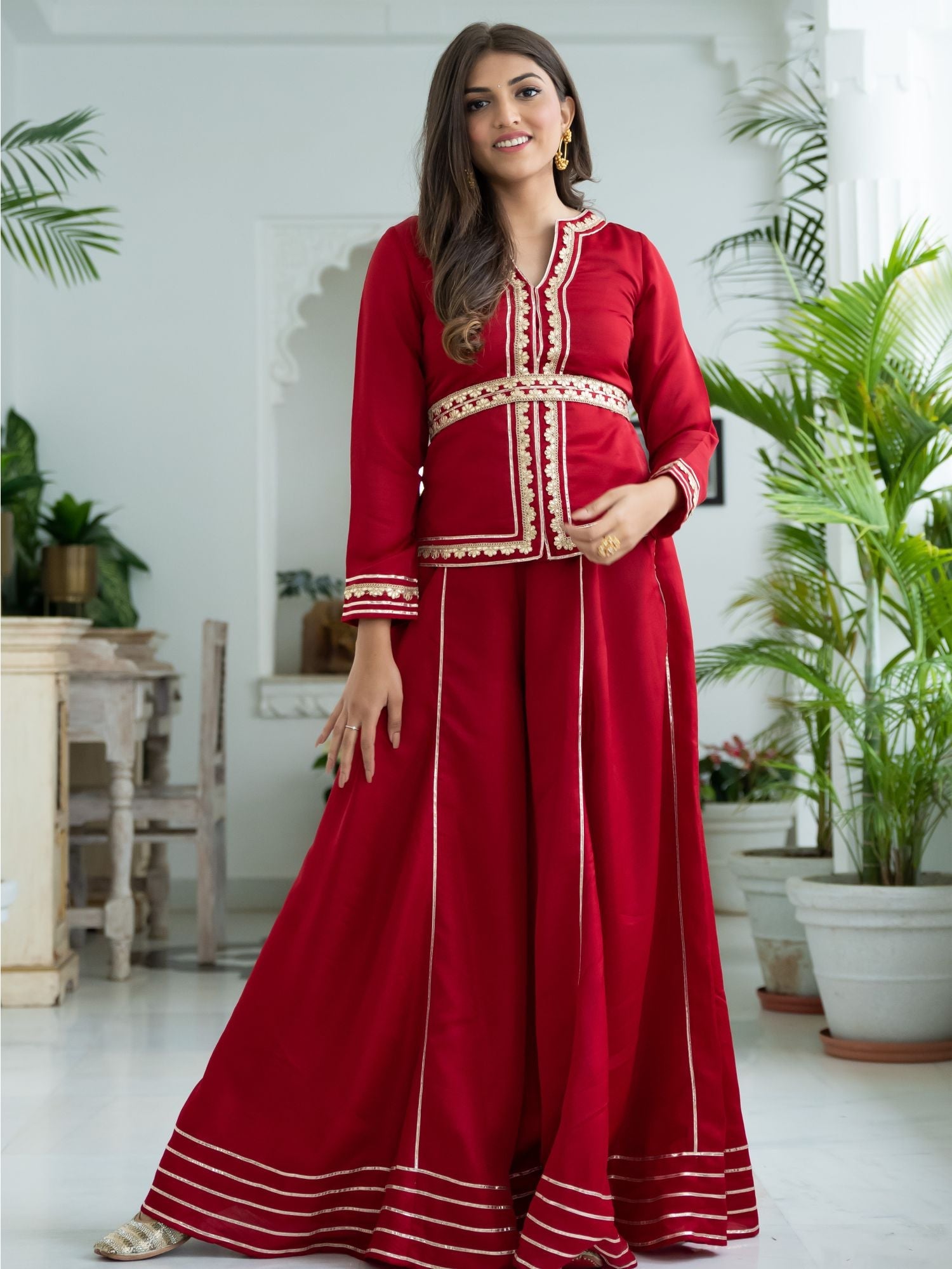 Red Silk Top and Palazzo Set