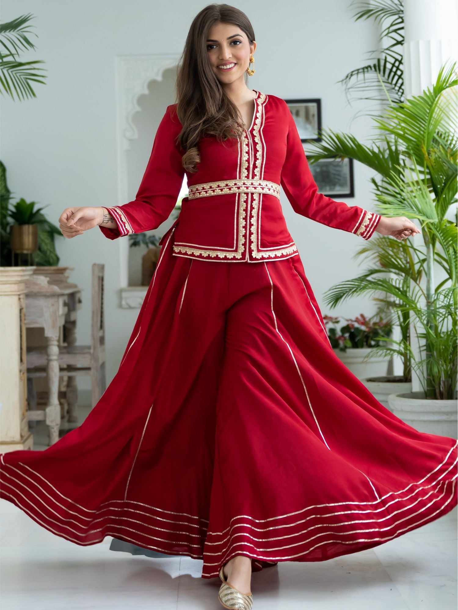 Red Silk Top and Palazzo Set