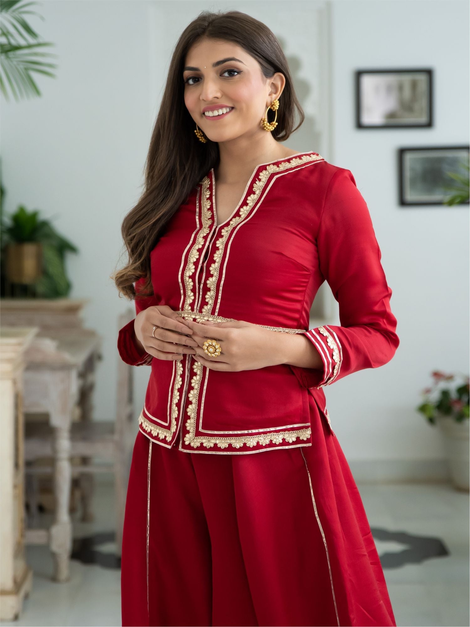 Red Silk Top and Palazzo Set