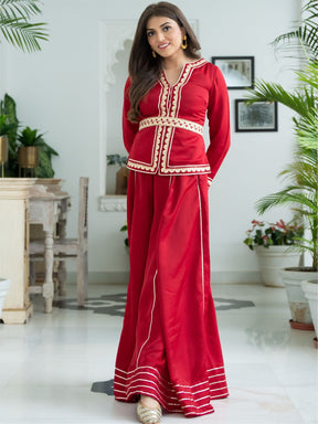 Red Silk Top and Palazzo Set