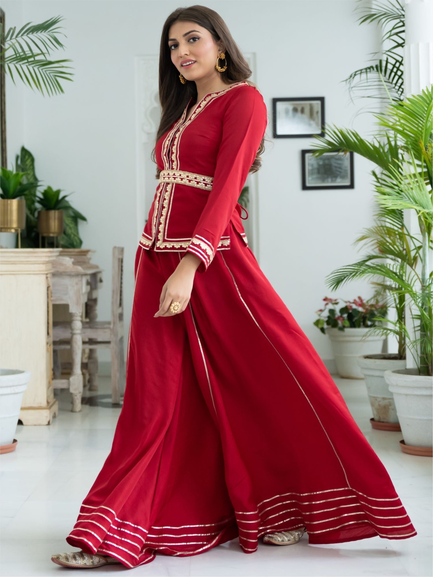 Red Silk Top and Palazzo Set