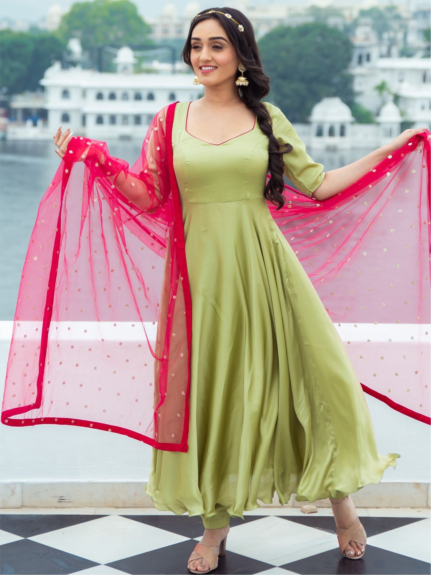 Green Silk Anarkali Set