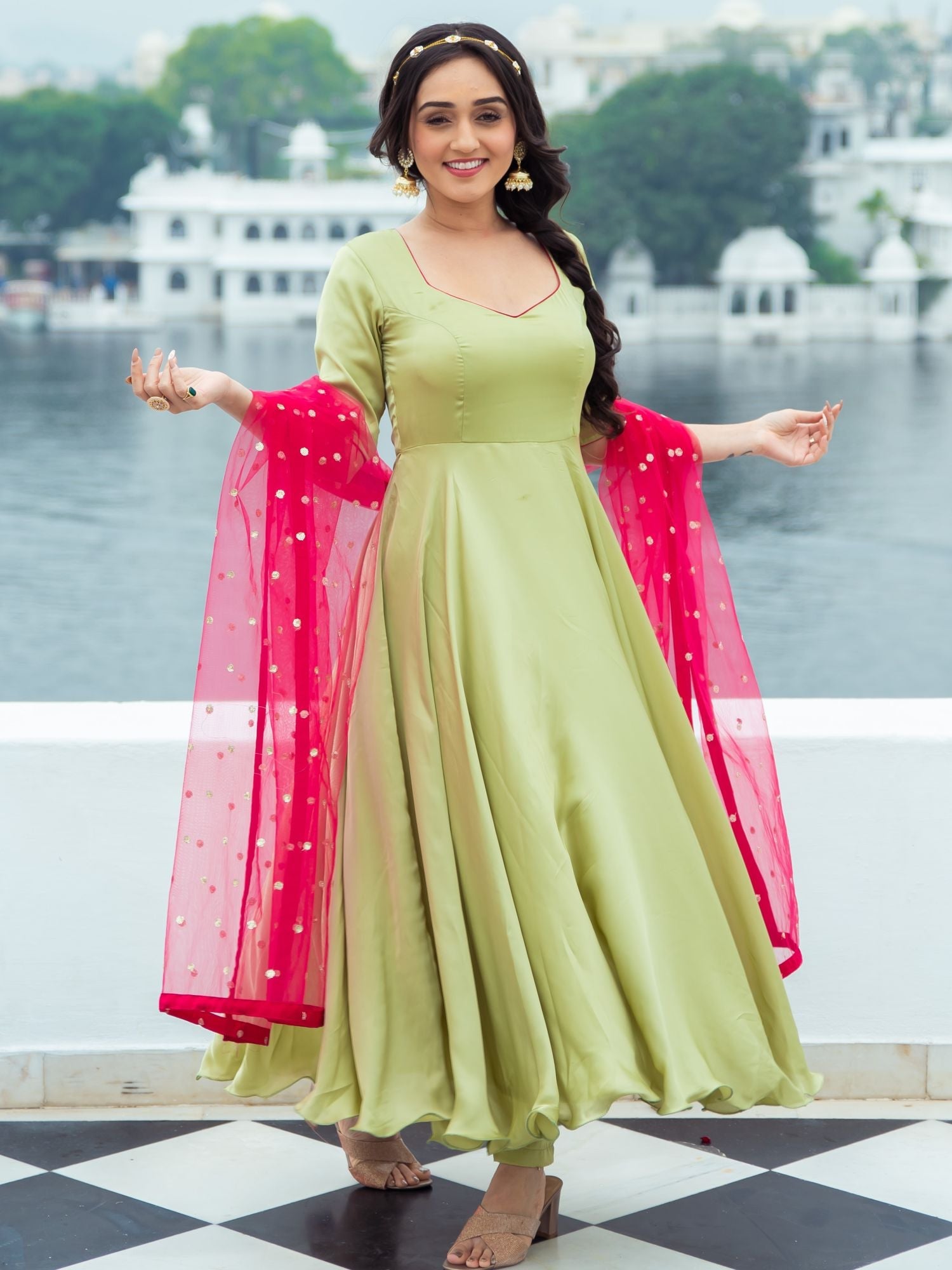 Green Silk Anarkali Set