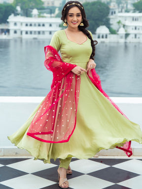 Green Silk Anarkali Set