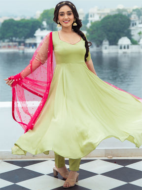 Green Silk Anarkali Set